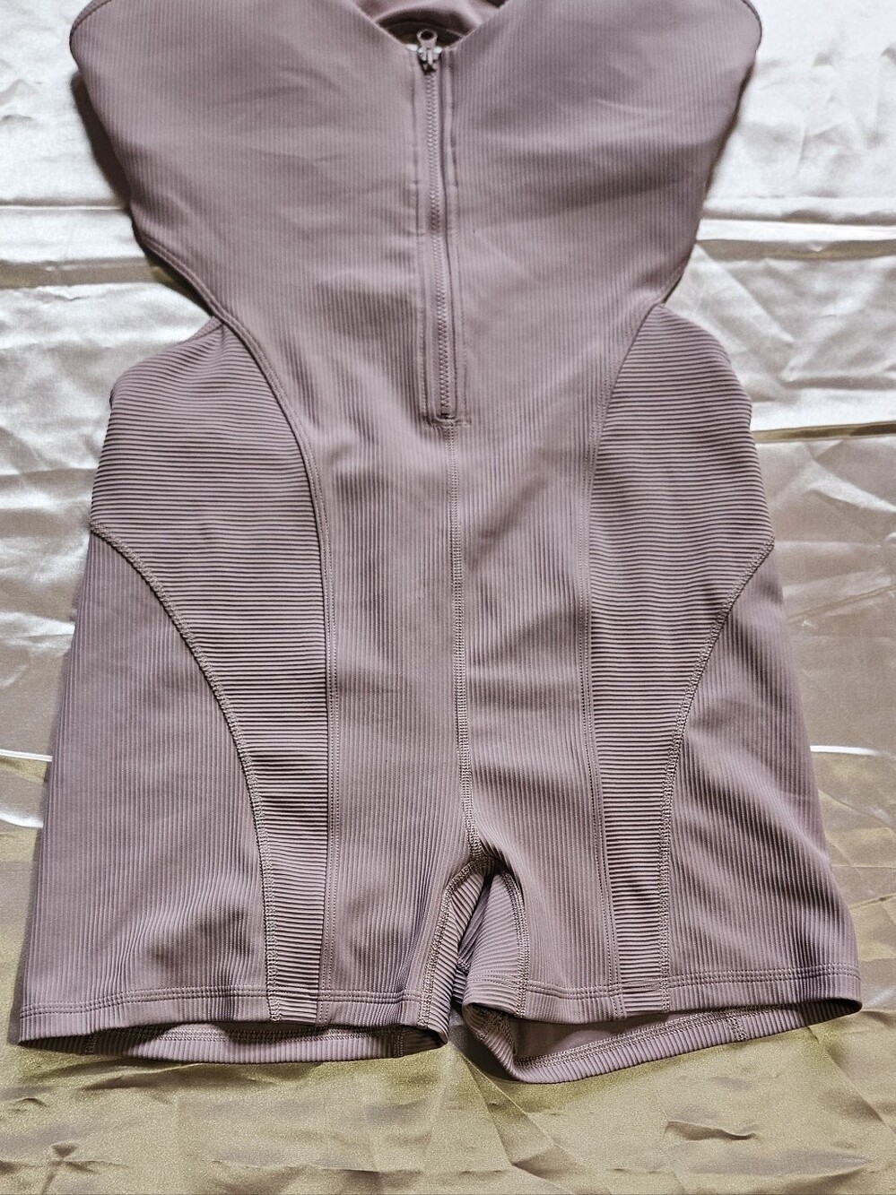 Adidas Mauve Ribbed Zip-Front Unitard - Picture 3 of 10